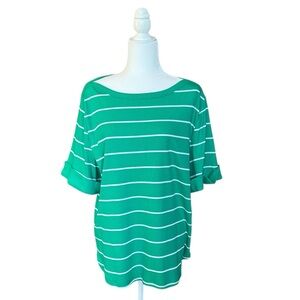 Talbots Boat Neck Tee Grass Green Stripe 3X NWT